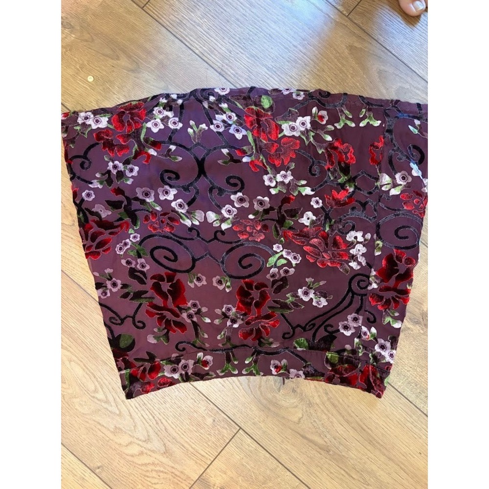 Honey Belle Burgundy Floral Burnout Velvet Mini Skirt Red‎ Purple Scroll Size L